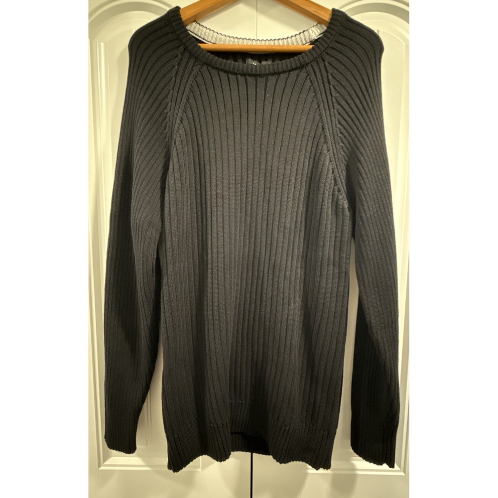 Tahari Mens Ribbed‎ Knit Crew Neck Sweater Black T34SR636D NWT Large
